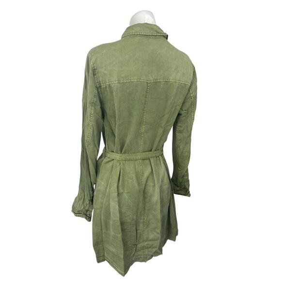 Sanctuary Army Girl Green Belted Long Sleeve Button Down Denim Shirt Dress Sz M - Picture 2 of 4